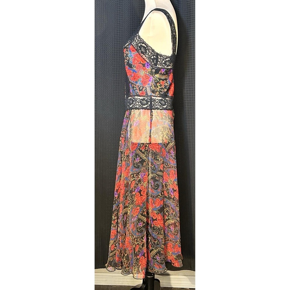 Vtg Victorias Secret ? 1990s Satin & Sheer Chiffon Floral Paisley Lace Maxi Slip - Picture 4 of 6